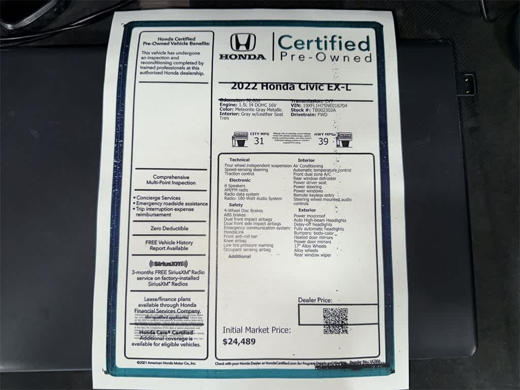 Honda Civic EX-L 2022