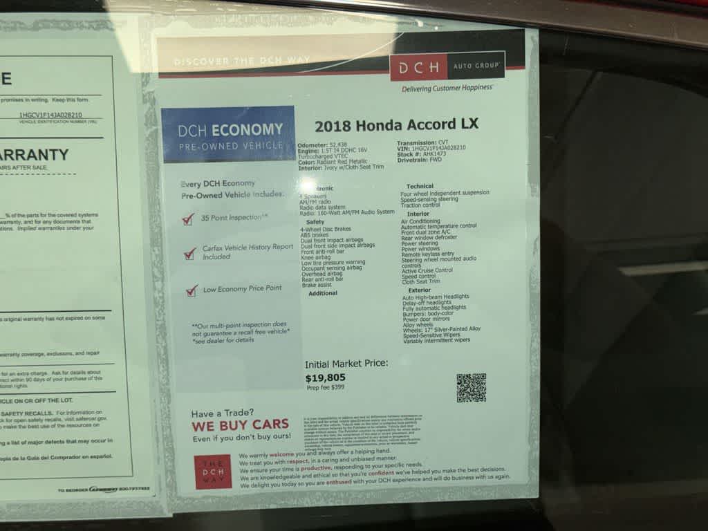 Honda Accord Sedán LX 1.5T 2018