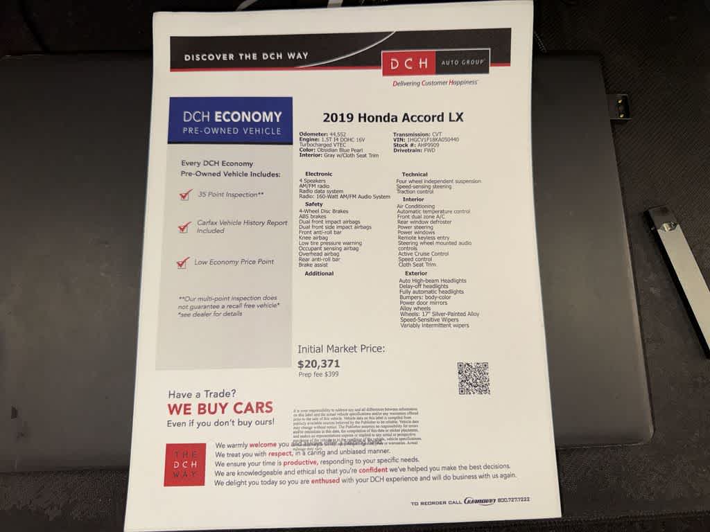 Honda Accord Sedán LX 1.5T de 2019