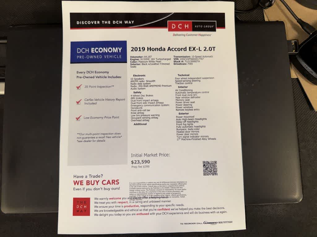 Honda Accord Sedán EX-L 2.0T de 2019