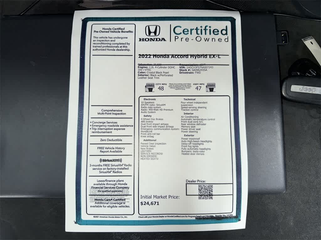 Honda Accord Hybrid EX-L 2022