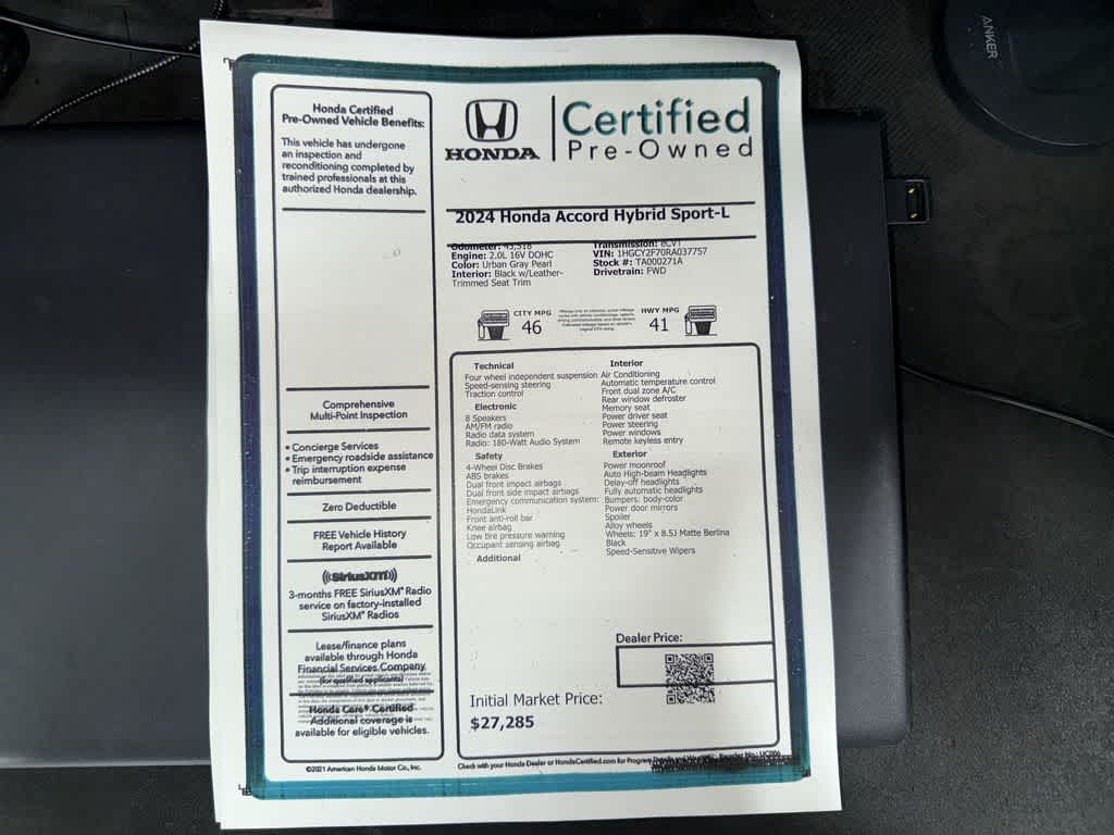 Honda Accord Hybrid Sport-L 2024