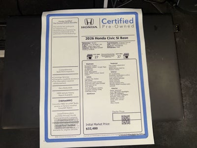 Honda Civic Si Manual 2026