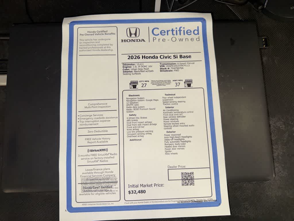 Honda Civic Si Manual 2026