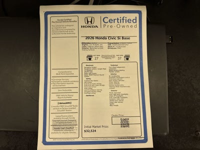 Honda Civic Si Manual 2026