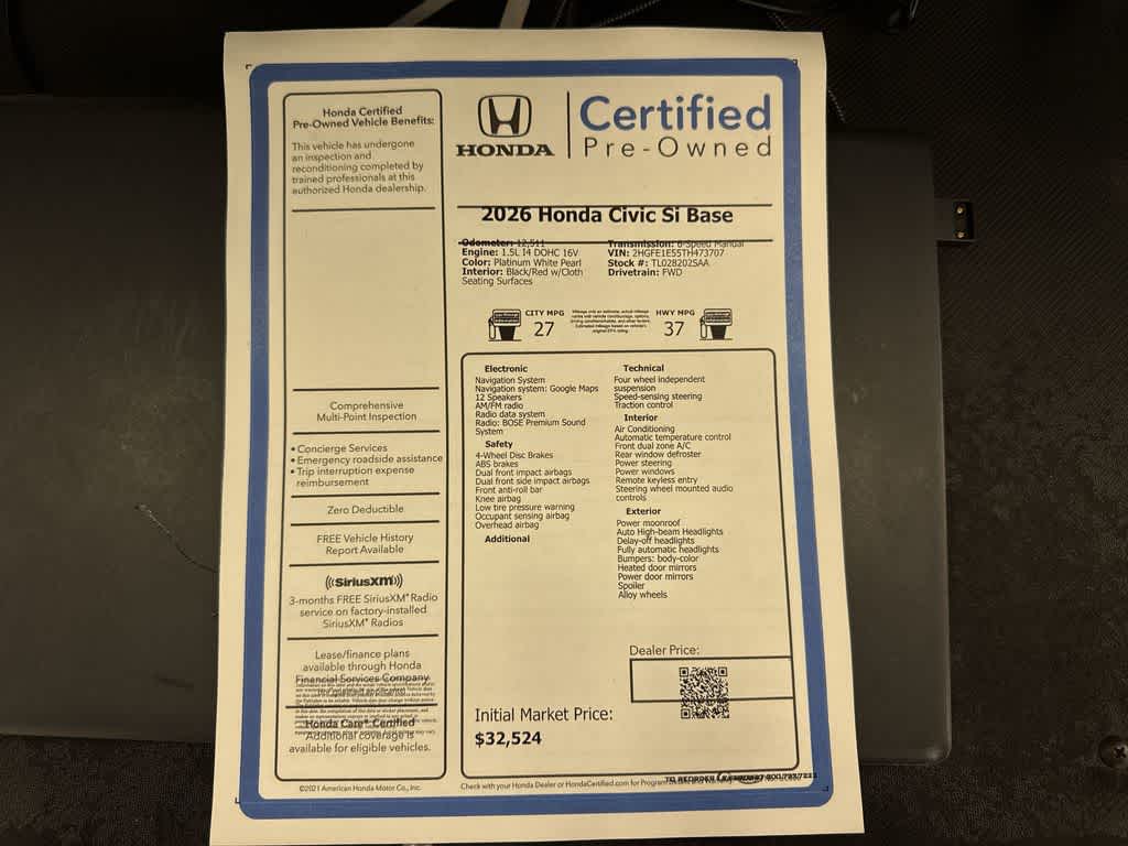 Honda Civic Si Manual 2026