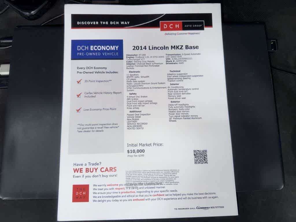 Lincoln MKZ de 4 puertas con tracción total, 2014