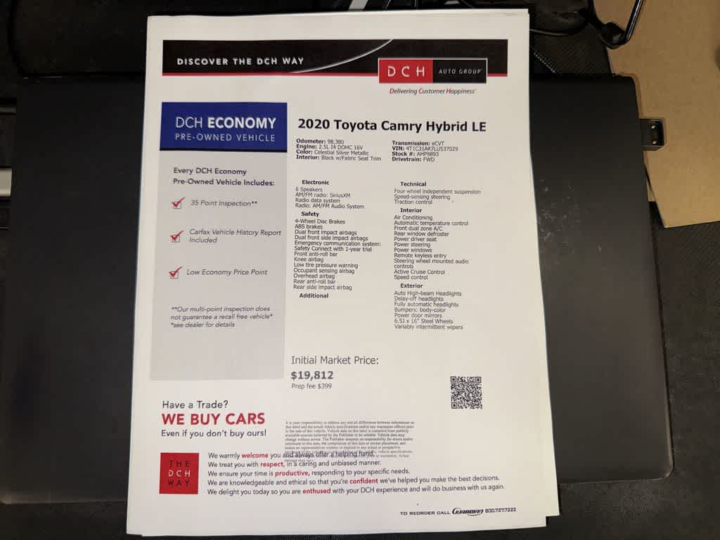 Toyota Camry Hybrid LE 2020