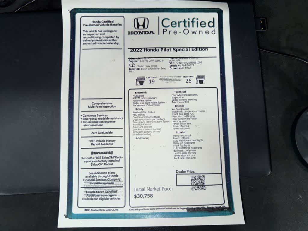 2022 Honda Pilot Edición Especial