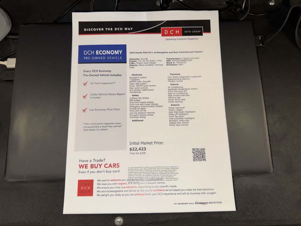 Honda Pilot EX-L 2019 con navegador y RES